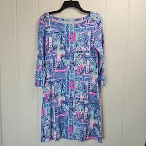 Lilly Pulitzer Sophie Dress UPF 50 Whisper Blue Yeah Buoy Nautical Knit Shift M